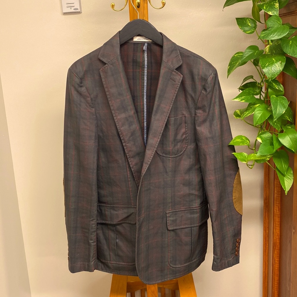 Lands End Canvas Plaid Waxed Jacket with Elbow Patches  - Large
